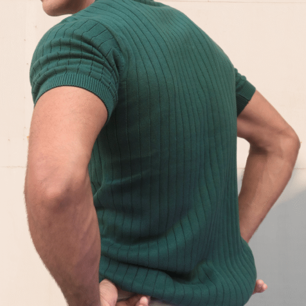 Classic Green Knit Polo Shirt for Men – Perfect for Work, Travel & Casual Wear