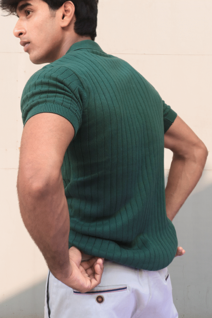 Classic Green Knit Polo Shirt for Men – Perfect for Work, Travel & Casual Wear