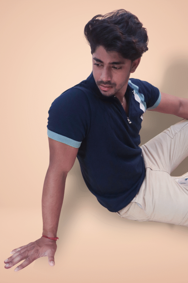 Classic Navy Blue Diamond Knit Polo T-Shirt – Elegant & Breathable Classic Navy Blue Diamond Knit Polo T-Shirt – Elegant & Breathable