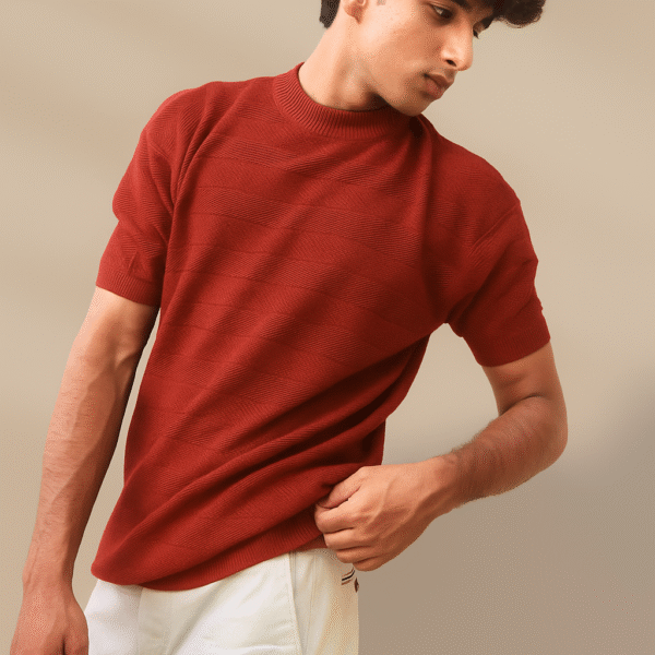 Red High Neck Knit T-Shirt for Men – Amteez Luxury Casual Collection