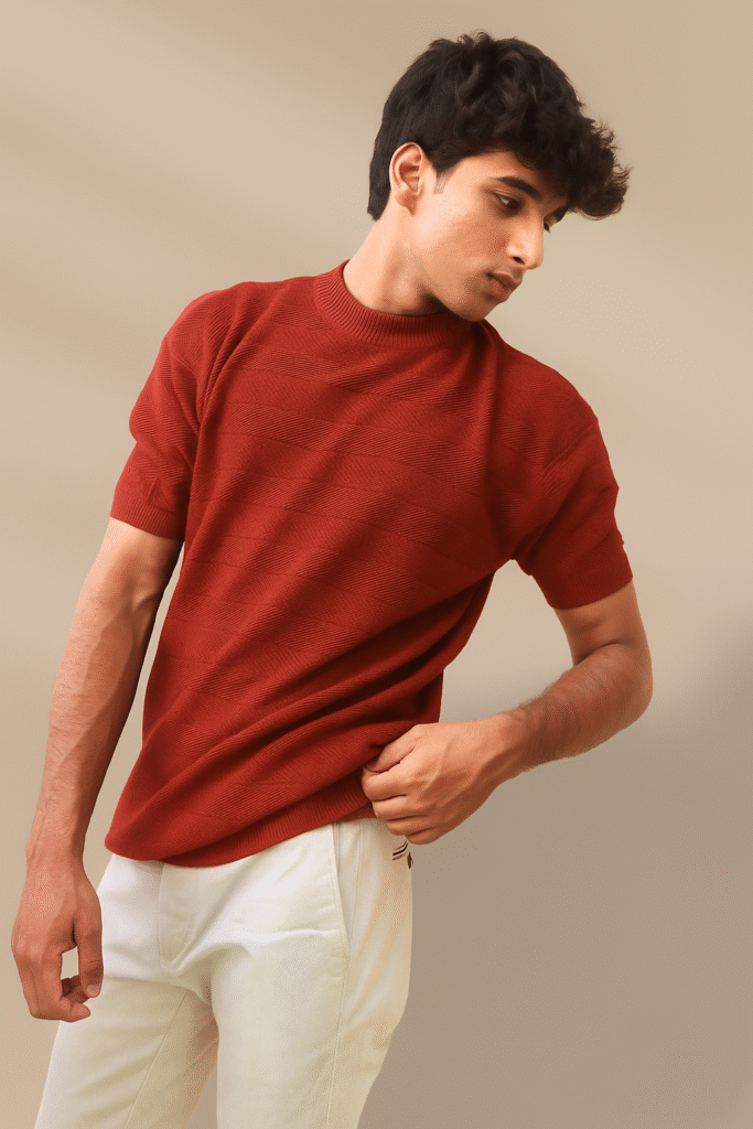 Red High Neck Knit T-Shirt for Men – Amteez Luxury Casual Collection