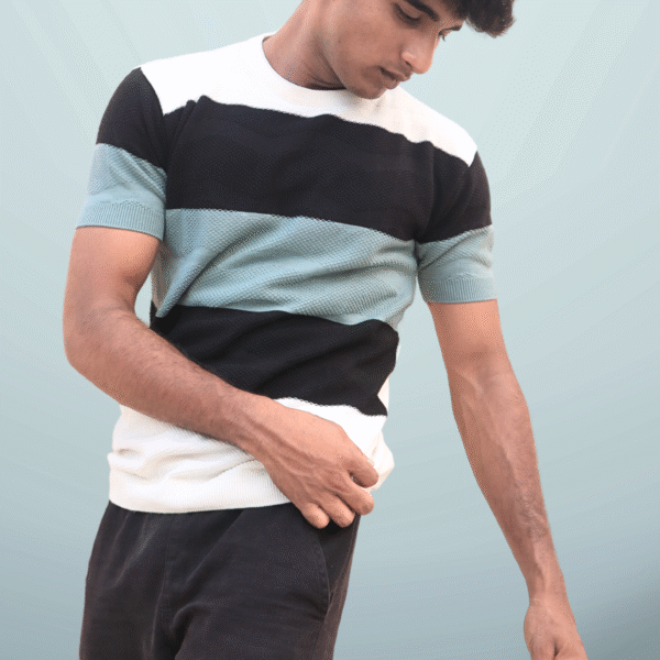 Men’s Tri Colour Knit T-Shirt – Modern Fit with Premium Textured Fabric