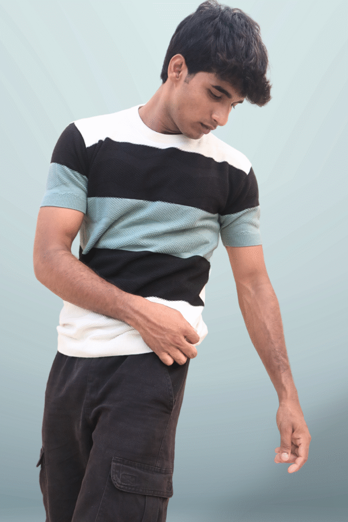 Men’s Tri Colour Knit T-Shirt – Modern Fit with Premium Textured Fabric