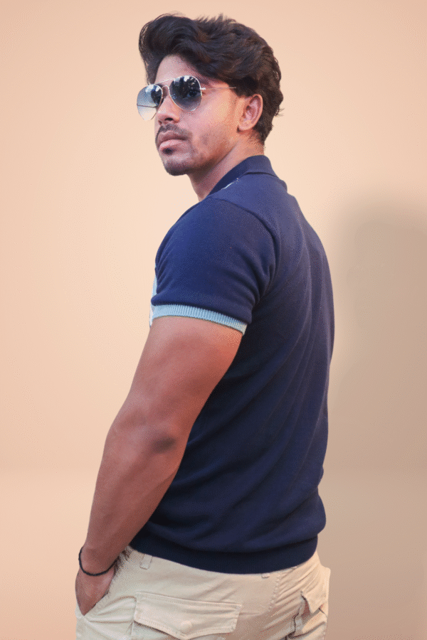 Luxury Diamond Pattern Polo T-Shirt in Navy Blue for Men Luxury Diamond Pattern Polo T-Shirt in Navy Blue for Men