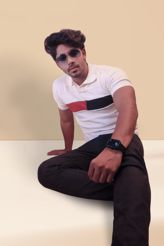 Men’s Popcorn Texture Knit Polo – White & Red Half Sleeve Everyday Polo