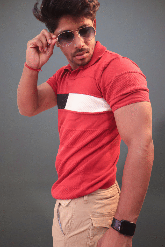 Popcorn Texture Red Knit T-Shirt for Men – Breathable, Stylish & Everyday Comfort